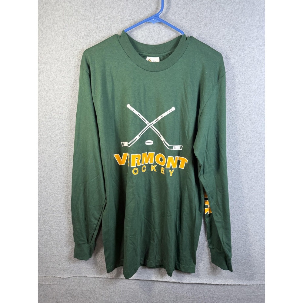 The Cotton Exchange Shirt Mens Large Green Vermont Hockey Long Sleeve Graphic